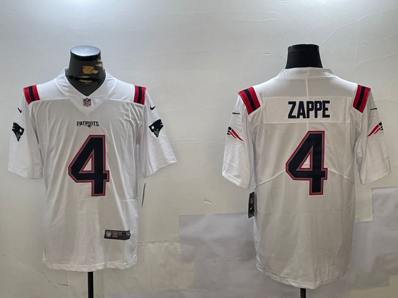 Men New England Patriots #4 Zappe White Second generation 2024 Nike Limited NFL Jersey style 1